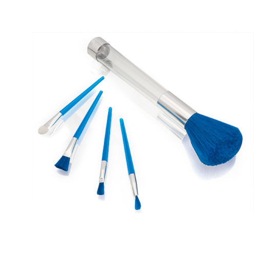 Set de cosmetica beauty con brocha y 5 accesorios azul